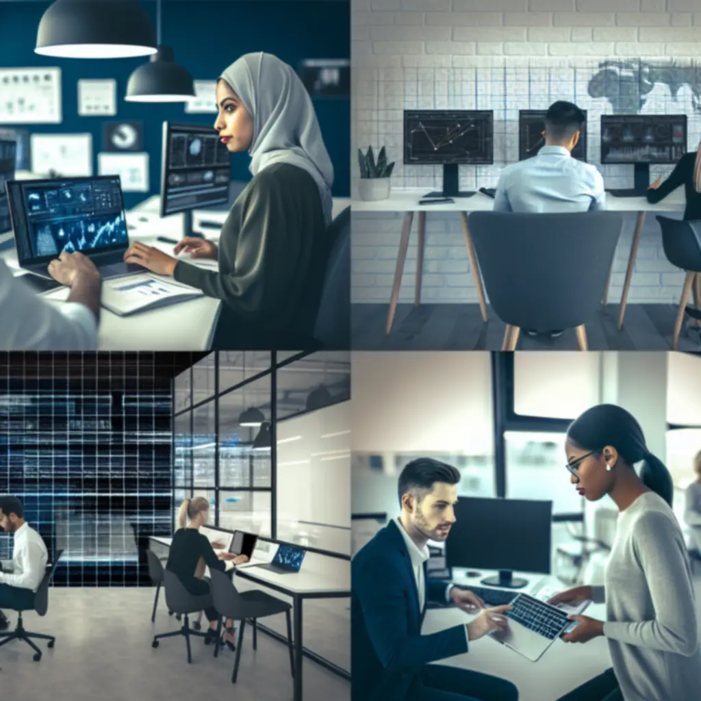 Équipe d'experts en paris en ligne et données travaillant ensemble dans un bureau.